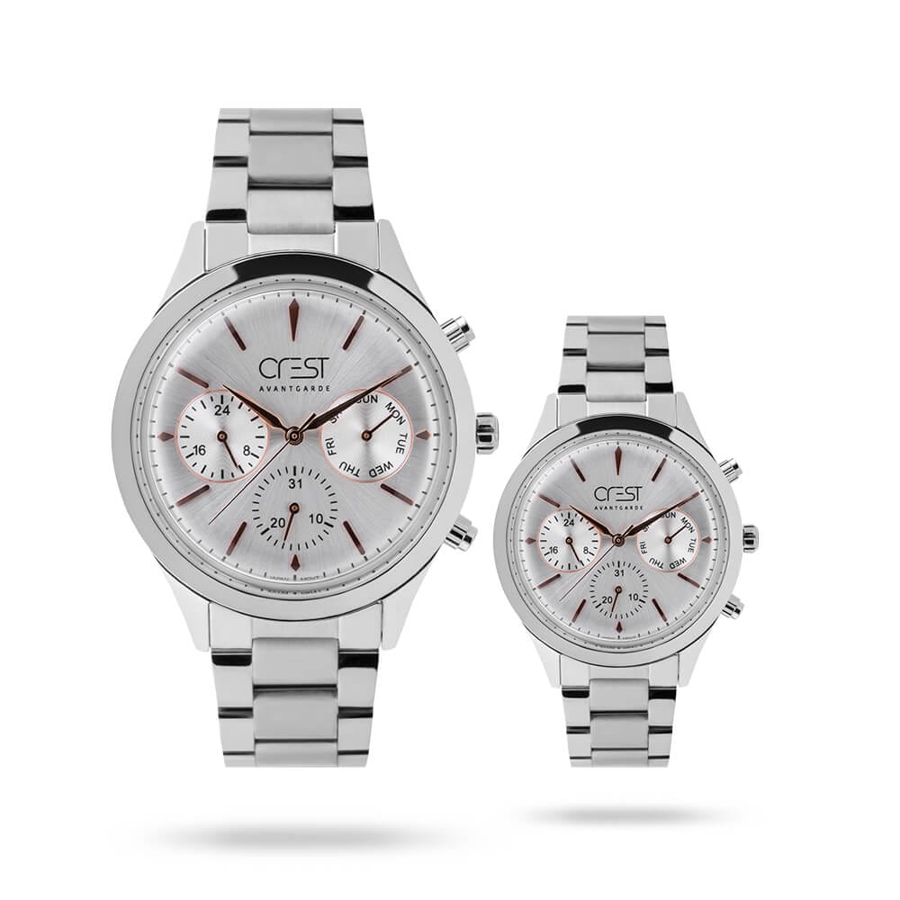 ست ساعت مچی زنانه و مردانه کرست CREST 6156-1 6157-1 3 ساعت ست کرست CREST 6156-1 6157-1