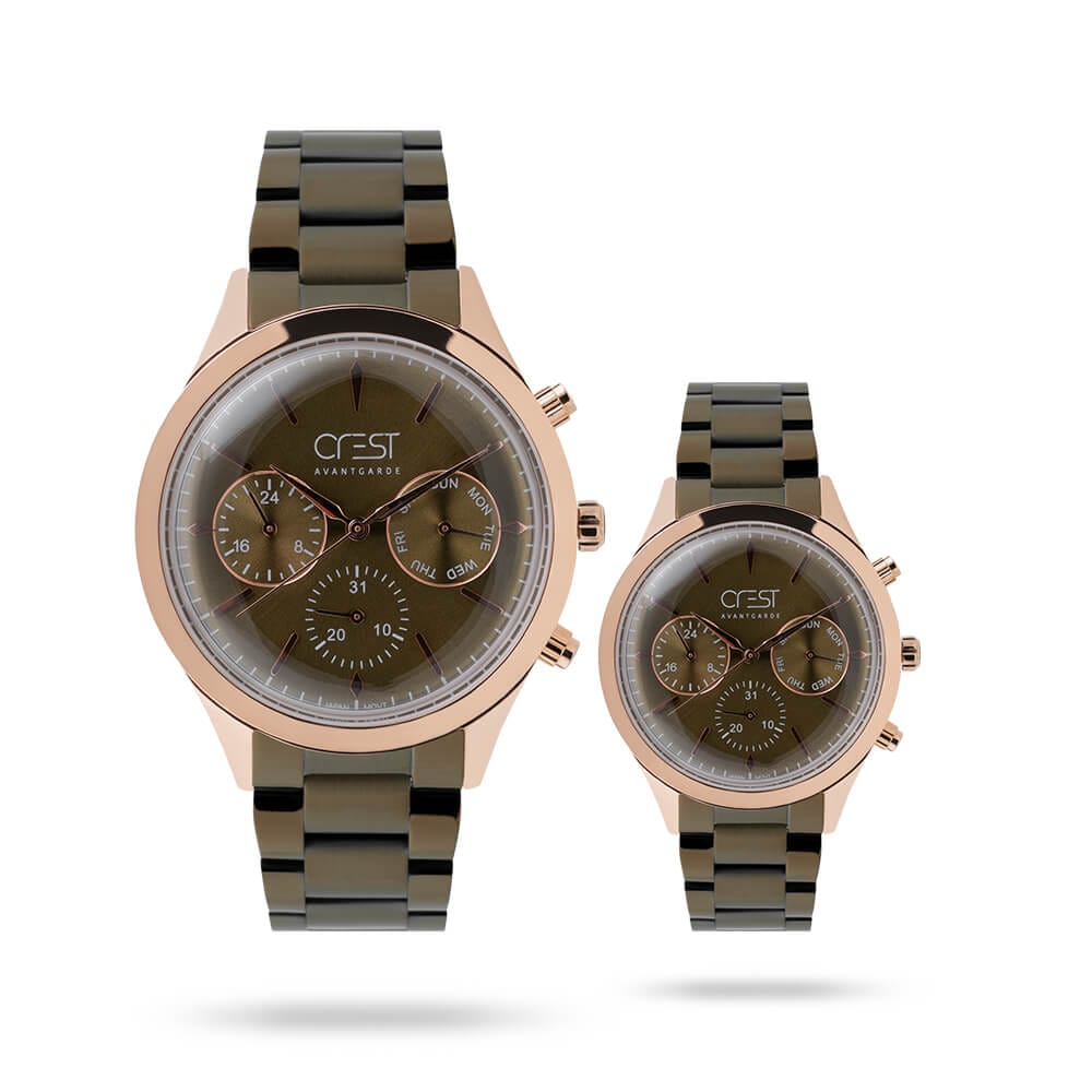 ست ساعت مچی زنانه و مردانه کرست CREST 6156-4 6157-4 3 ساعت ست کرست CREST 6156-4 6157-4