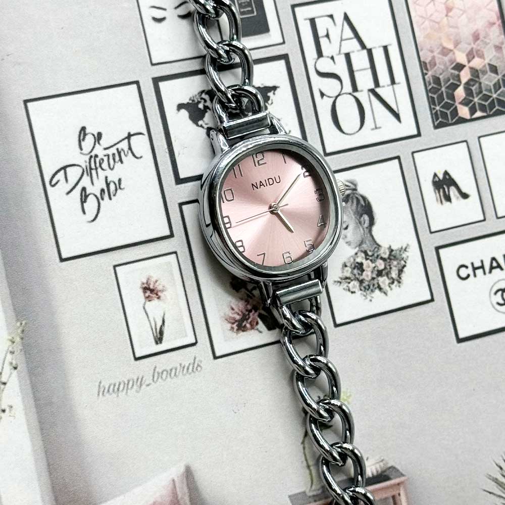 ساعت مچی زنانه نایدو NAIDU بند کارتیر 6 ساعت طرح کارتیر نایدو نقره ای صورتی naidu