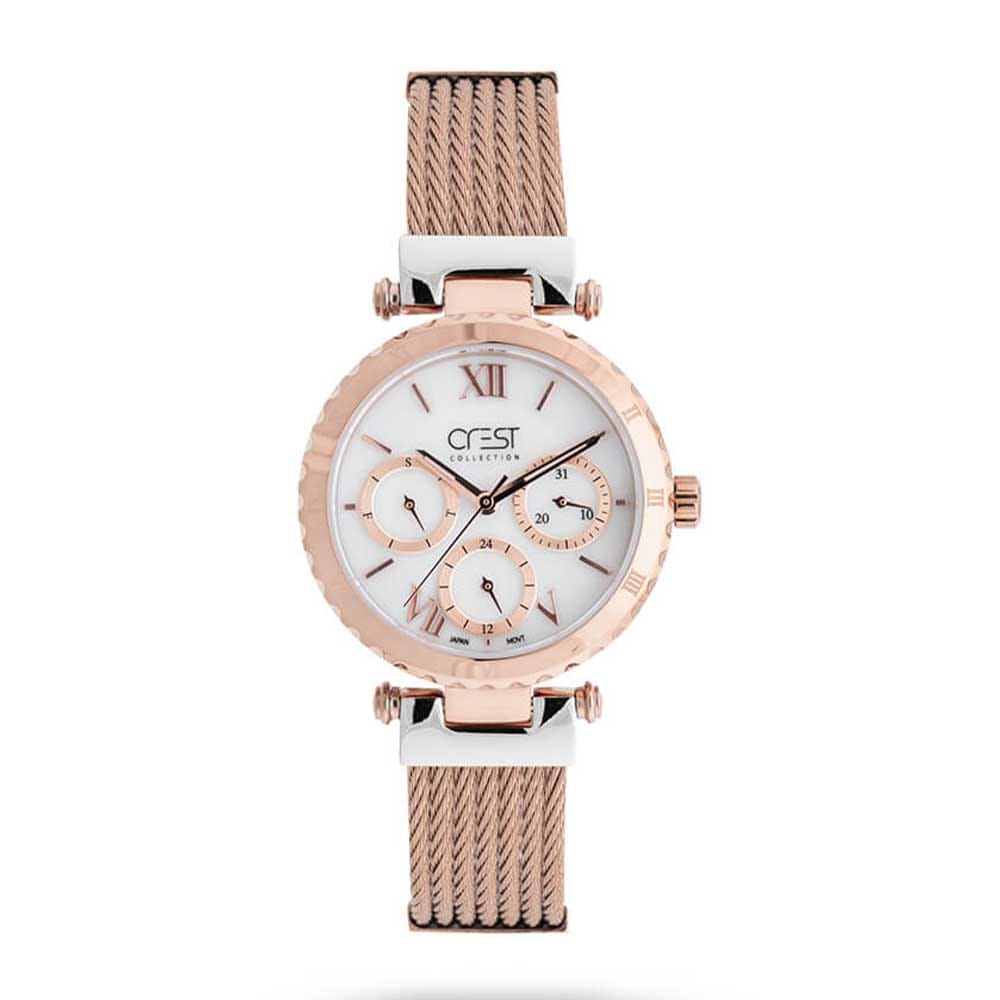 ساعت زنانه کرست رزگلد سفید crest-6199-2