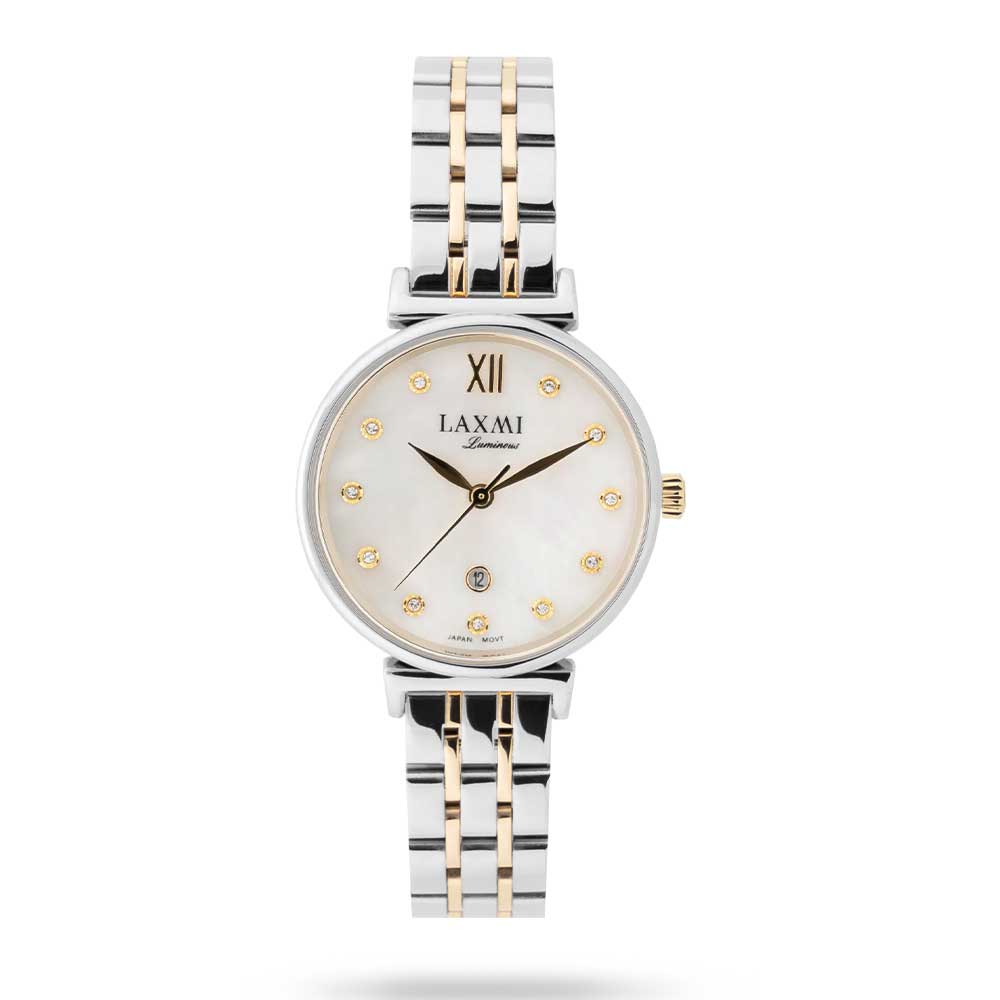 ساعت زنانه لاکسمی طلایی نقره ای صدفی laxmi-8141-5