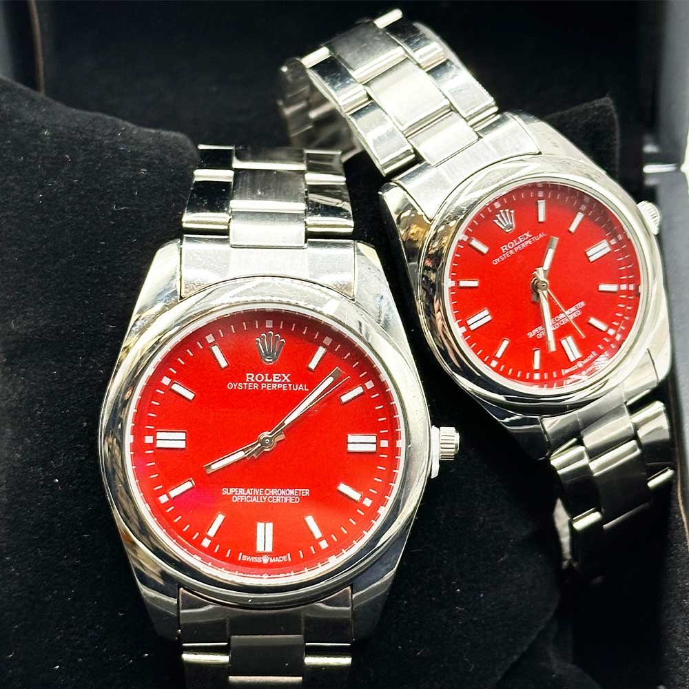 ست ساعت مچی زنانه و مردانه رولکس اویستر Rolex Oyster 6 ست ساعت رولکس اویستر نقره ای قرمز rolex oyster