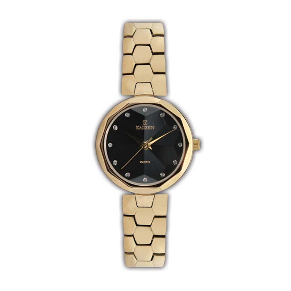 ساعت مچی زنانه کایزن Kaizen 2204d 3 ساعت زنانه کایزن طلایی مشکی kaizen-2204-d